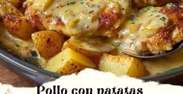 Pollo con patatas en salsa de queso